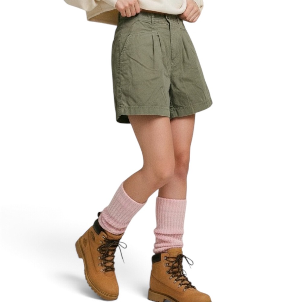 Vintage Jessica Sport Pleated High Waist Shorts Olive Green Gorpcore Utility 8